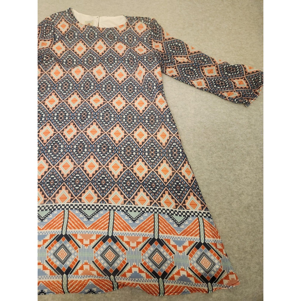 Marmellata Dress Girls 14 Blue Orange Geometric‎ Print Long Sleeve Lined A-Line - Picture 4 of 15